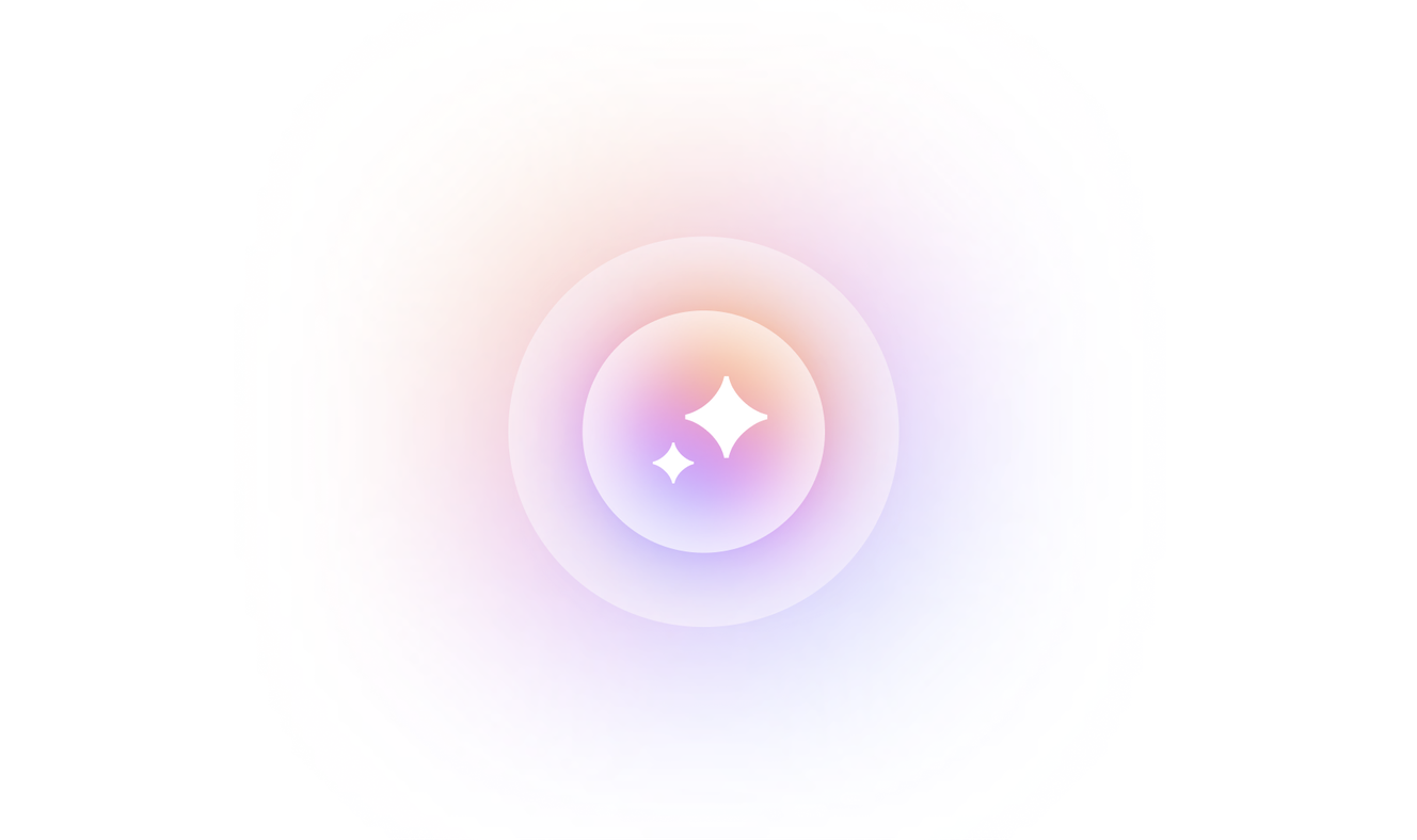 Pastel gradient circles with a soft glow and two white star shapes in the center on a white background.