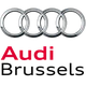 Audi logo with four interlocking silver rings above the text "Vorsprung durch Technik" in red and black.