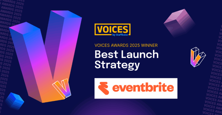 graphic of a V for VOICES Awards Best Launch Strategy Eventbrite