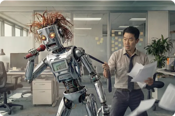 man controlling robot