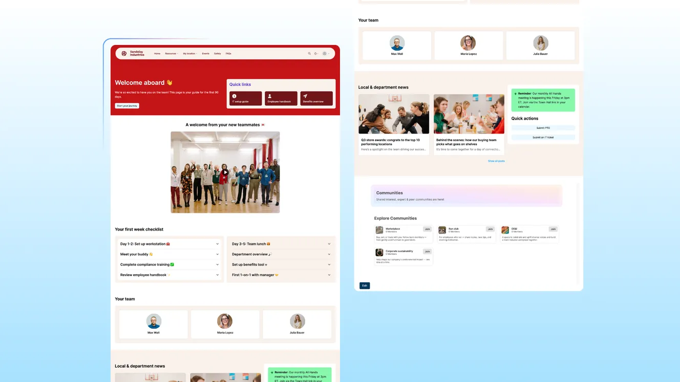 Sample onboarding hub for an intranet