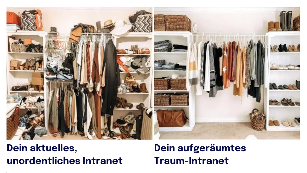 Dein aktuelles, unordentliches Intranet vs. dein aufgeräumtes Traum-Intranet