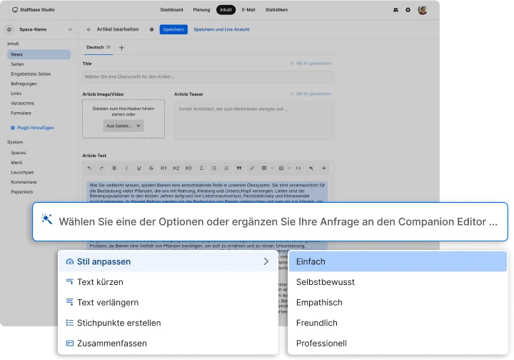 Staffbase Companion Funktionalität
