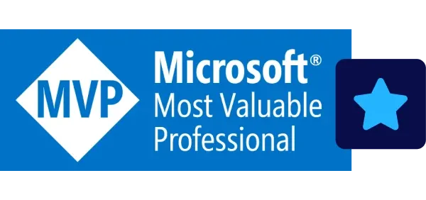 Microsoft MVP logo with a blue diamond shape and a star icon, labeled "Most Valuable Professional."