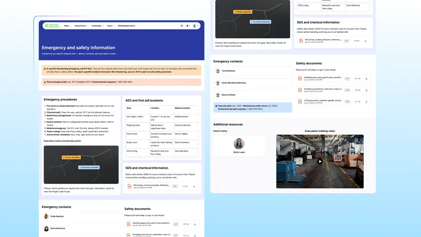 Emergency and safety intranet page example