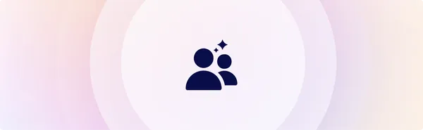 Two navy blue user icons with a sparkle above, centered on a pastel gradient background.