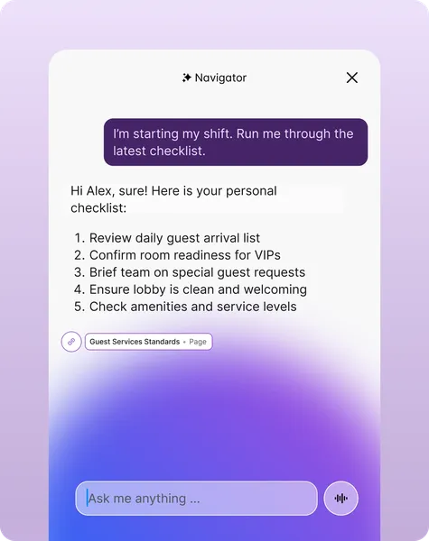 Navigator hospitality checklist