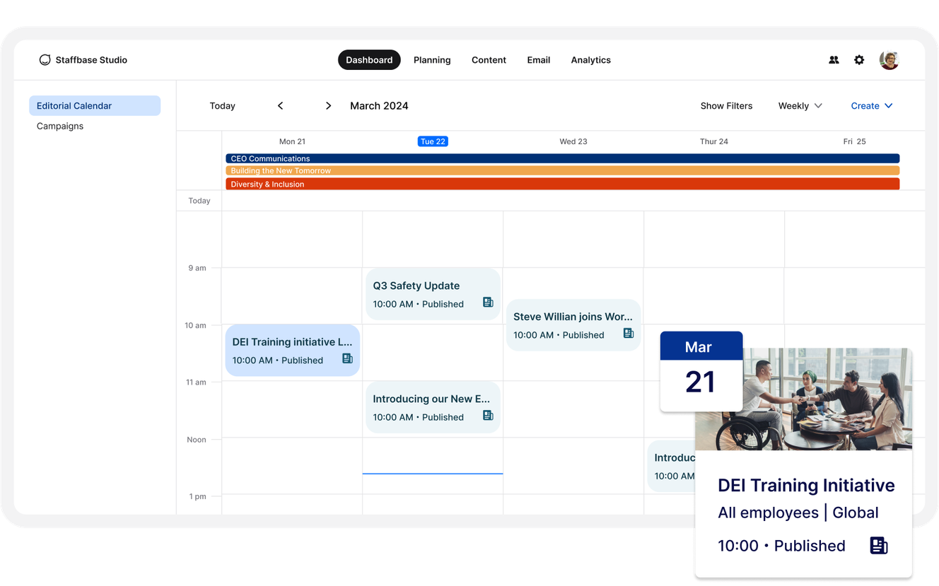 Planning and collaboration screen