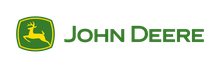 Green John Deere logo with a yellow leaping deer inside a shield, next to the text "John Deere."